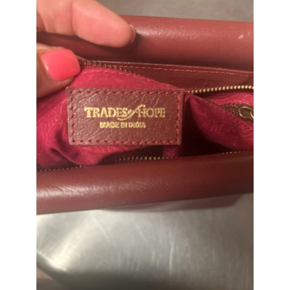Trades of Hope Red Leather Crossbody Bag Marbled Resin Top Handle Satchel India